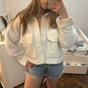SO clothing white oversized teddy sherpa cropped Shacket
